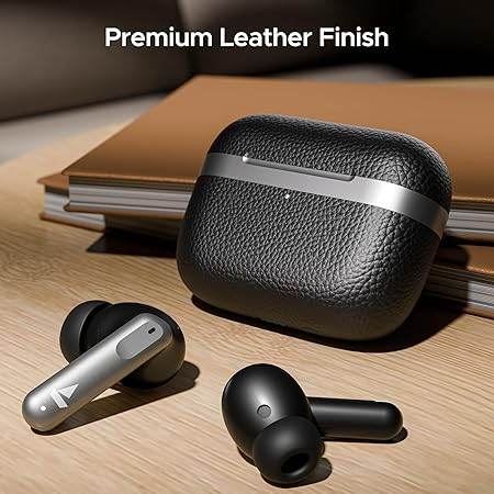 boAt Airdopes 111v2, Premium Leather Finish, 50HRS Battery, 13mm Drivers, Fast Charge, v5.4 Bluetooth TWS in Ear Earbuds (Black) - Rajputtrade
