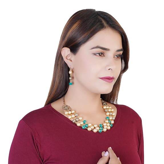 Gold Plated Pearl Necklace Set for Women - Rajputtrade