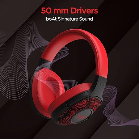 boAt Rockerz 550 Bluetooth Wireless Over Ear Headphones with Mic Upto 20 Hours Playback, 50MM Drivers (Red)