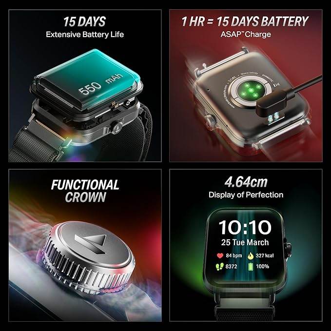 boAt New Launch Storm Infinity w/15 Days Extensive Battery fueled by Huge 550mAh Battery, Sports Strap,1.83”(4.65cm)HD Display (Sports Black) - Rajputtrade