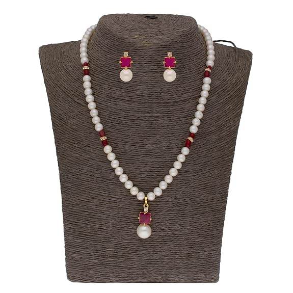 Freshwater White Pearl Pendant Necklace set (Victorian) - Rajputtrade