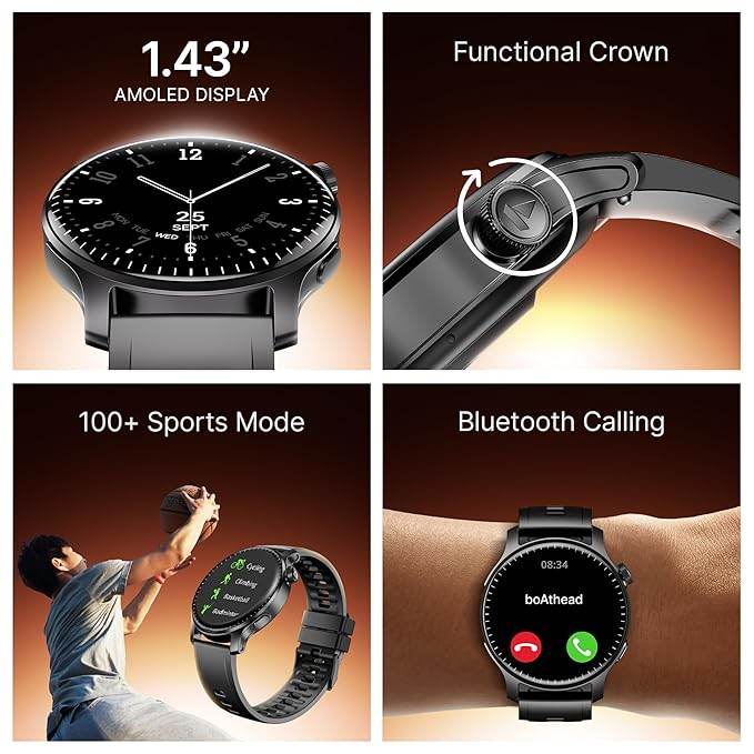 boAt New Launch Ultima Prime smartwatch with 1.43” AMOLED Display, Watch Face Studio (Onyx Black) - Rajputtrade