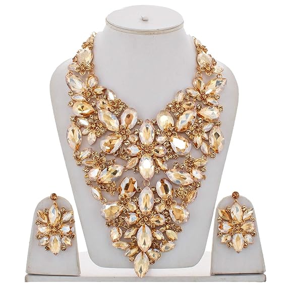 Jewellery Designer Red Color Stone Rhine Stone Gold Plated Long Necklace Set with Earring for Girls & Women - Rajputtrade