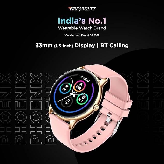Fire-Boltt Phoenix Smart Watch with Bluetooth Calling 1.3,120+ Sports Modes, 240 * 240 PX High Res (Gold Pink) - Rajputtrade