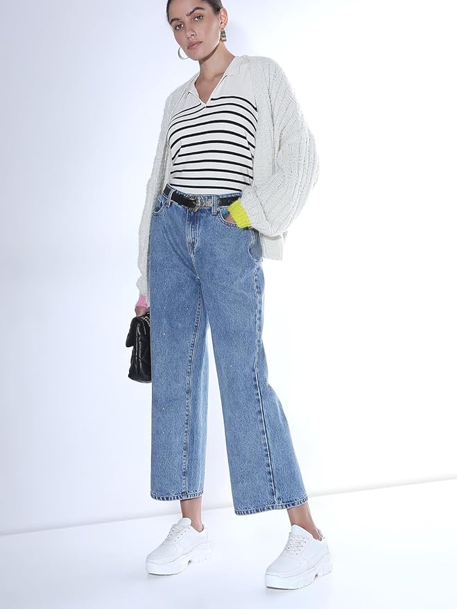 Women's Relaxed Jeans, Medium Blue Denim (30) - Rajputtrade