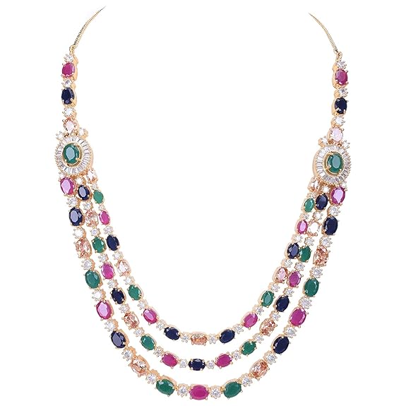 Jewellery Red Green Blue White Multi Layer Necklace Set with Earring for Women/Girls - Rajputtrade