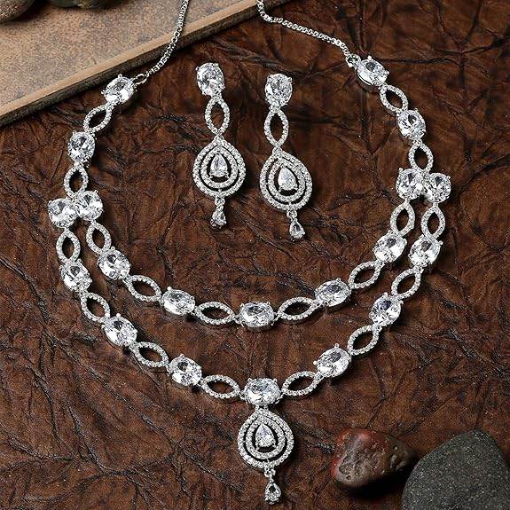 Abstract Necklace With Earrings Jewellery Set For Girls and Women (White) - Rajputtrade