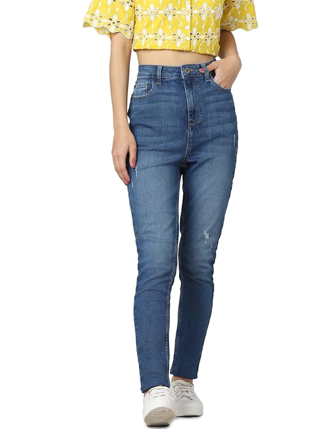 Women's Skinny Jeans, Medium Blue Denim (Size 34) - Rajputtrade