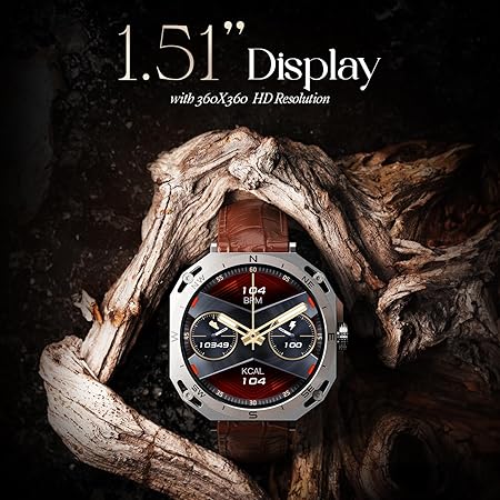 boAt Enigma Z20 Smart Watch w/ 1.51" (3.8 cm) HD Display, Luxurious Metal Body Design, IP68(Brown Leather)