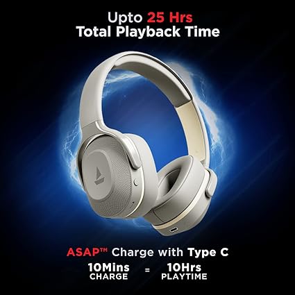 boAt Rockerz 425 Bluetooth Wireless On Ear Headphones Signature Sound, Enx Tech, ASAP Charge, 25H Playtime (Grey)