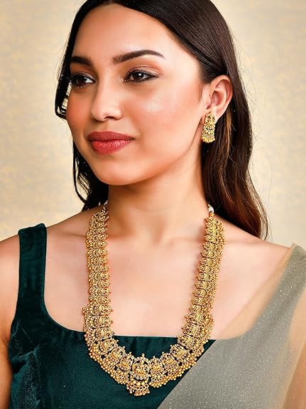 Womens 24K Gold Plated Handcrafted Traditional Lakshmi Temple Jewellery Set - Rajputtrade