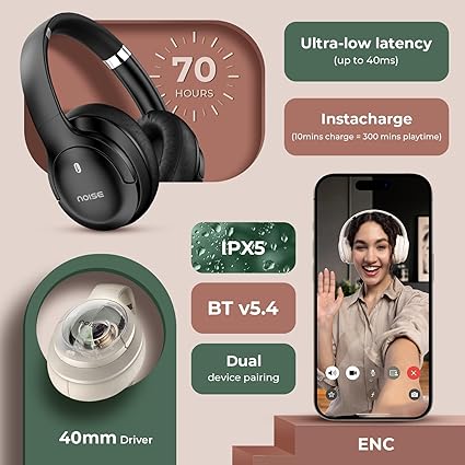 Noise Airwave Max 4 Wireless Over-Ear Headphones with 70H Playtime, ENC, 40mm Driver (Calm Beige) - Rajputtrade