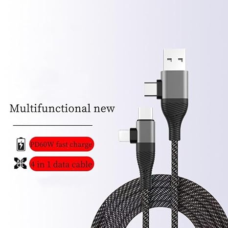 4 IN 1 65W Unbreakable Nylon Braided Multi Functional Fast Charging Cable | All Type C Android Smartphone