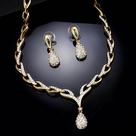 24 Kt Gold plated American Diamond Necklace Set - Rajputtrade