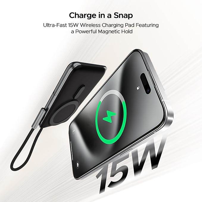 boAt Energyshroom PB330 MagnaCharge 10000 mAh Magnetic Wireless Power Bank w/ 15W Wireless Charging, Metal Stand ,Magnacharge Ring for iPhone (Black) - Rajputtrade