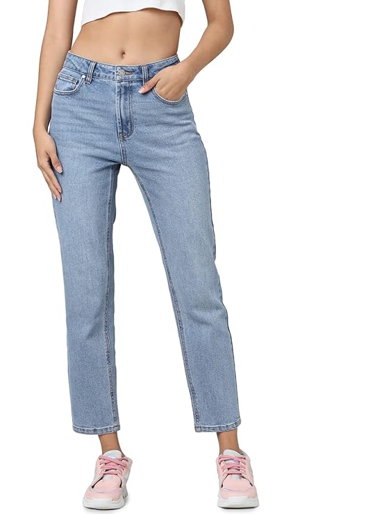 Women's Straight Fit Jeans, Medium Blue Denim (Size 33) - Rajputtrade