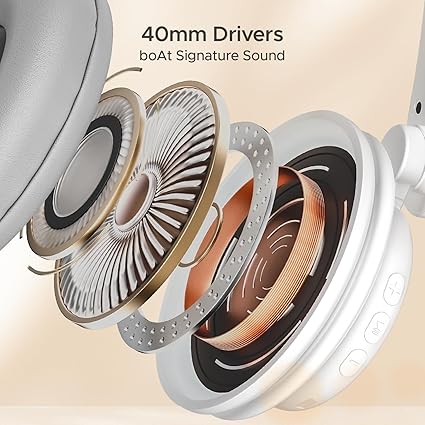 boAt Rockerz 450 Pro Bluetooth Wireless On Ear Headphones with Mic with 70 Hours Battery, 40Mm Drivers (White Purity)