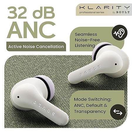 Boult Buds Klarity 4 ANC in-Ear Truly Wireless Earbuds with 35dB Active Noise Cancellation, 60H Playtime (White) - Rajputtrade