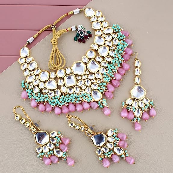 Jewellery Meenakari 18K Gold plated Multi color Uncut dibbi Kundan Combo Necklace Set - Rajputtrade
