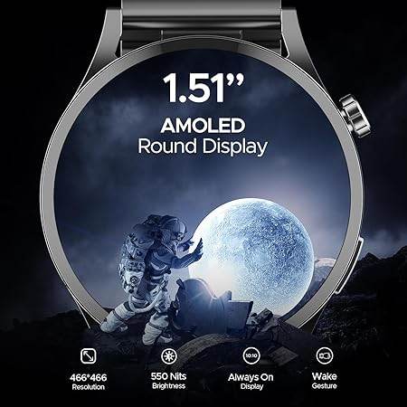 boAt Lunar Embrace w/ 1.51" (3.8 cm) AMOLED Display, BT Calling, Smart Watch for Men & Women(Steel Grey) - Rajputtrade