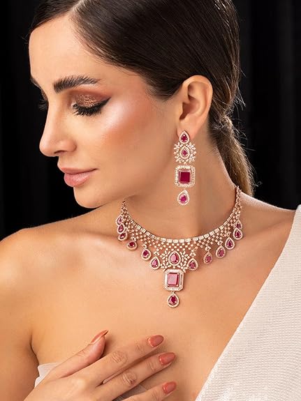 Rose Gold Plated Handcrafted Artificial Jewelry Set-Earrings For Women and Girls - Rajputtrade