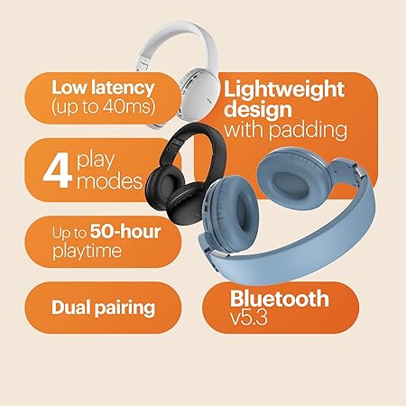 Noise Two Wireless On-Ear Headphones with 50 Hours Playtime, Low Latency(up to 40ms) BT v5.3 (Bold Black)