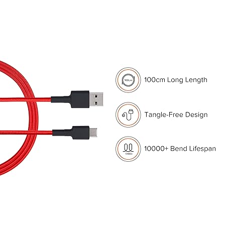 Type C 100cm Cable Red|Supports upto 22.5 fast charging |Tangle free Sturdy built (Black, Red)