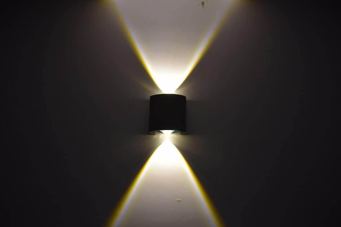 Indoor/Outdoor Wall Lamps - Curved Black LED Light Shade (2 Watts, Up and Down Warm White, Die-Cast Aluminum - Rajputtrade