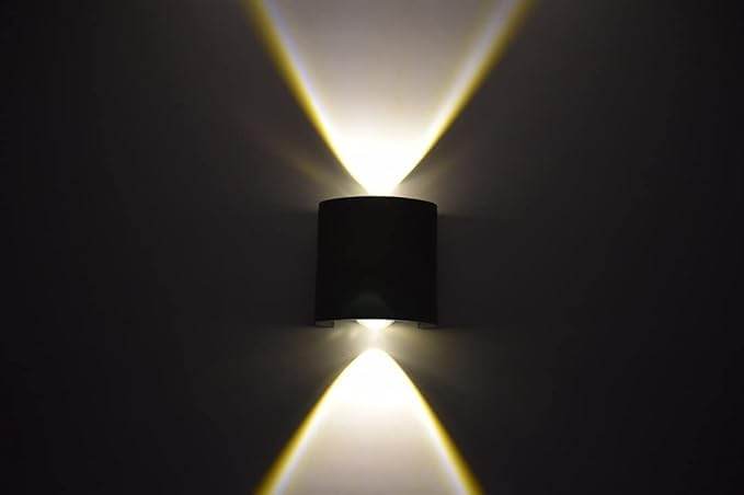 Indoor/Outdoor Wall Lamps - Curved Black LED Light Shade (2 Watts, Up and Down Warm White, Die-Cast Aluminum - Rajputtrade