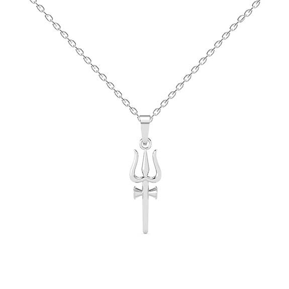 925 Sterling Silver Shiva Trishul Pendant Necklace for Men & Women | With or Without Chain | Platinum Plated - Rajputtrade
