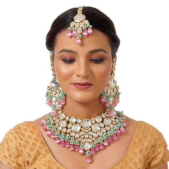 Jewellery Meenakari 18K Gold plated Multi color Uncut dibbi Kundan Combo Necklace Set - Rajputtrade
