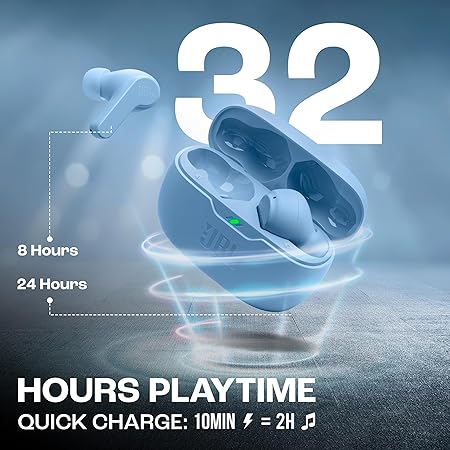 JBL Vibe Beam in-Ear Wireless Earbuds (TWS) with Mic,App for Customized Extra Bass Eq,32 Hours Battery (Blue) - Rajputtrade