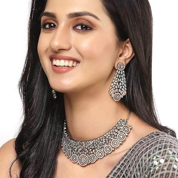 Choker Necklace with Earrings Jewellery Set with Girls and Women - Rajputtrade