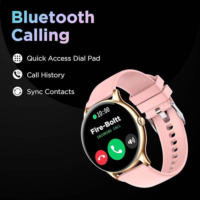 Fire-Boltt Phoenix Smart Watch with Bluetooth Calling 1.3,120+ Sports Modes, 240 * 240 PX High Res (Gold Pink) - Rajputtrade