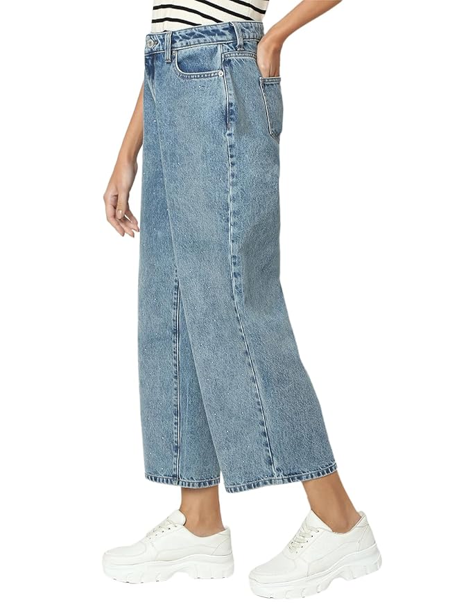 Women's Relaxed Jeans, Medium Blue Denim (34) - Rajputtrade