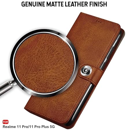 Realme 11 / 11 Plus/Narzo 60 Pro 5G | Genuine Leather Finish (Flip Brown)