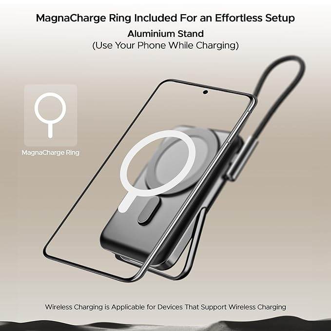 boAt Energyshroom PB330 MagnaCharge 10000 mAh Magnetic Wireless Power Bank w/ 15W Wireless Charging, Metal Stand ,Magnacharge Ring for iPhone (Black) - Rajputtrade