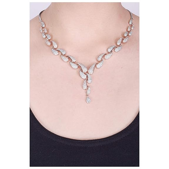 American Diamond CZ Rose Gold Plated Designer Jewellery Set/Necklace Set - Rajputtrade