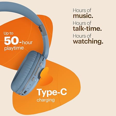 Noise Two Wireless On-Ear Headphones with 50 Hours Playtime, Low Latency(up to 45ms) BT v5.3 (Serene Blue)