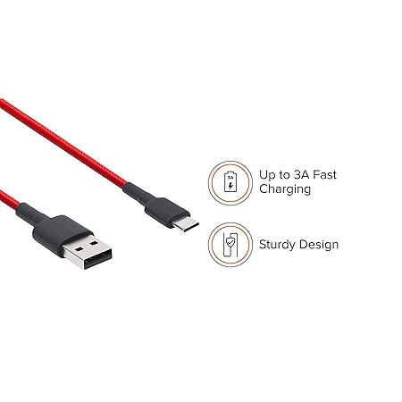 Type C 100cm Cable Red|Supports upto 22.5 fast charging |Tangle free Sturdy built (Black, Red) - Rajputtrade