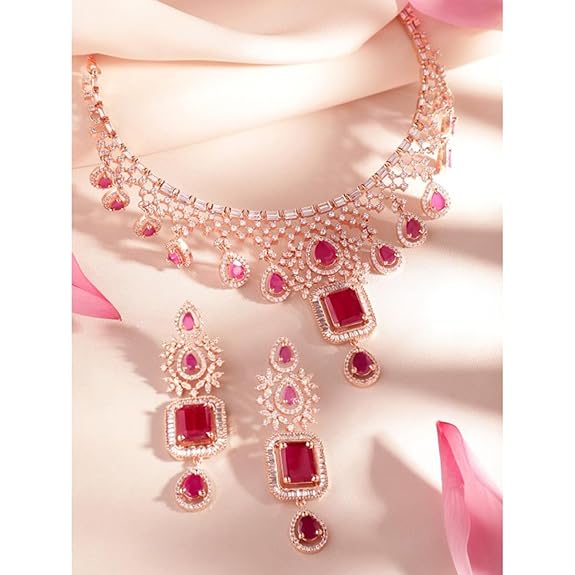 Rose Gold Plated Handcrafted Artificial Jewelry Set-Earrings For Women and Girls - Rajputtrade