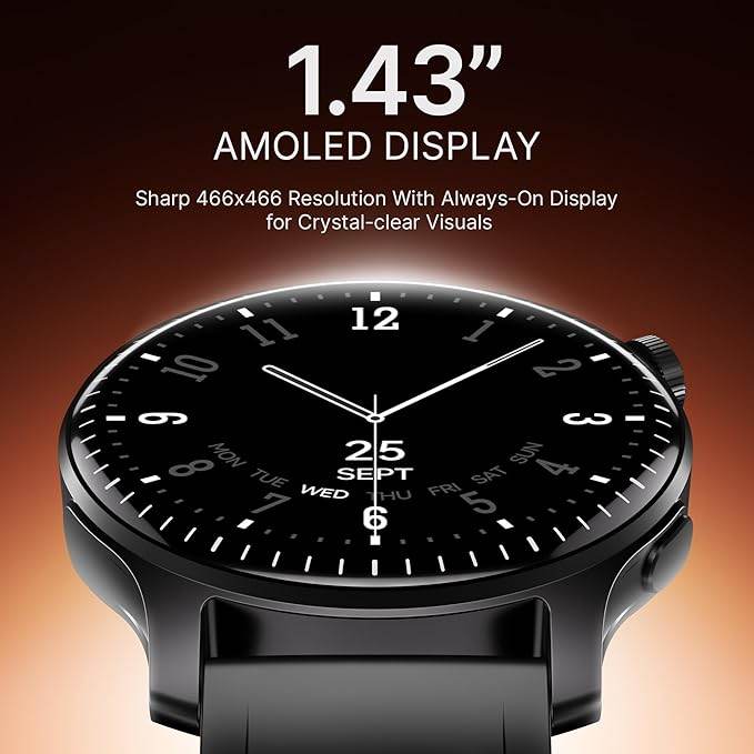 boAt New Launch Ultima Prime smartwatch with 1.43” AMOLED Display, Watch Face Studio (Onyx Black) - Rajputtrade