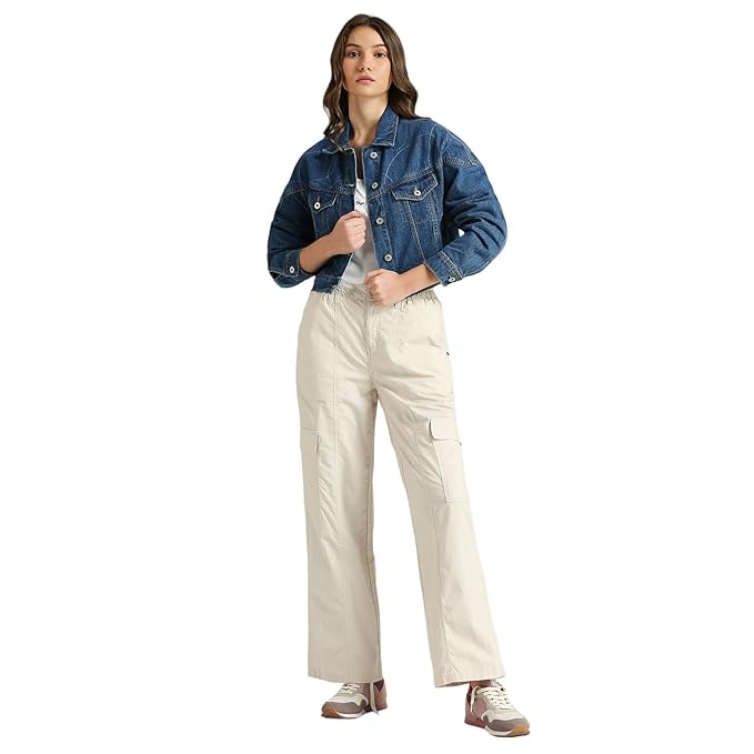 Women Relaxed Casual Pants, Ecru White (Size S) - Rajputtrade