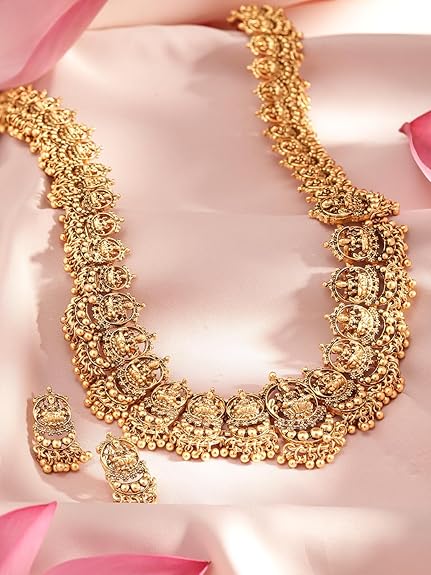 Womens 24K Gold Plated Handcrafted Traditional Lakshmi Temple Jewellery Set - Rajputtrade