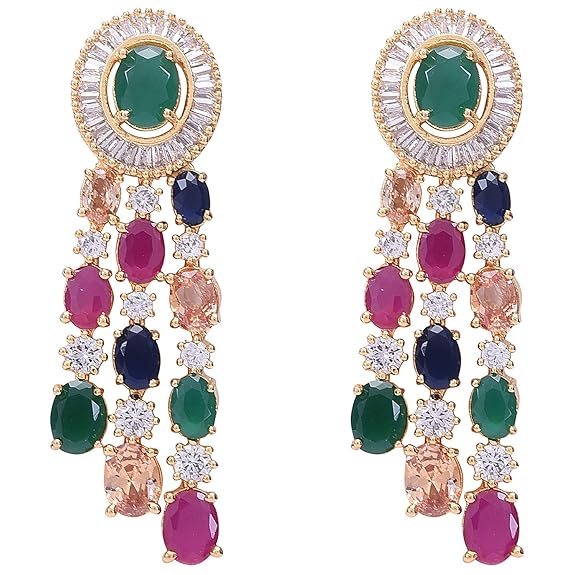 Jewellery Red Green Blue White Multi Layer Necklace Set with Earring for Women/Girls - Rajputtrade