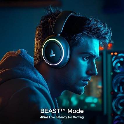 boAt Rockerz 480 w/RGB LEDs, 6 Light Modes, 40mm Drivers, Beast Mode, 60hrs Playback , Bluetooth Headphones(Black Sabre) - Rajputtrade