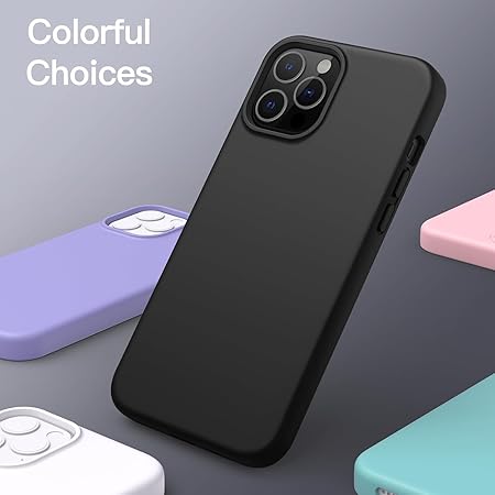iPhone 12 Pro Max 6.7 inch, Shockproof Slim Back Cover Liquid Silicone Case - Black