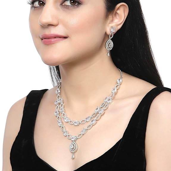 Abstract Necklace With Earrings Jewellery Set For Girls and Women (White) - Rajputtrade