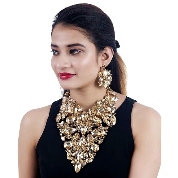 Jewellery Designer Red Color Stone Rhine Stone Gold Plated Long Necklace Set with Earring for Girls & Women - Rajputtrade