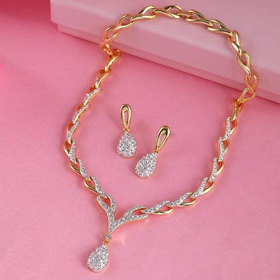 24 Kt Gold plated American Diamond Necklace Set - Rajputtrade